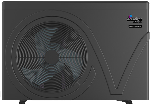 An aquatight heat pump with a large circular ventilation fan on the front