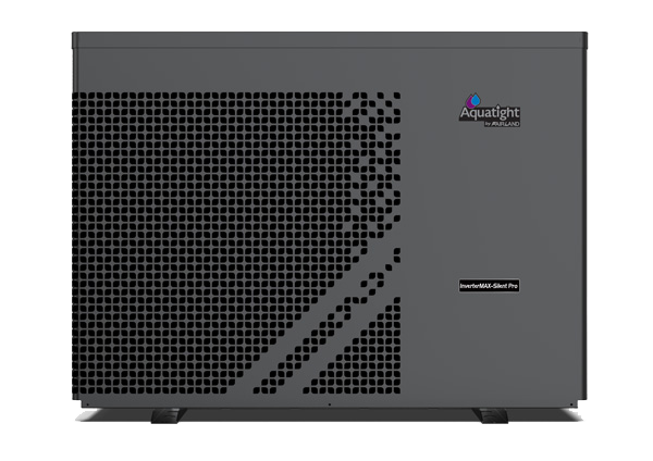 A large Aquatight heat pump, grey with a small front grill on the right.